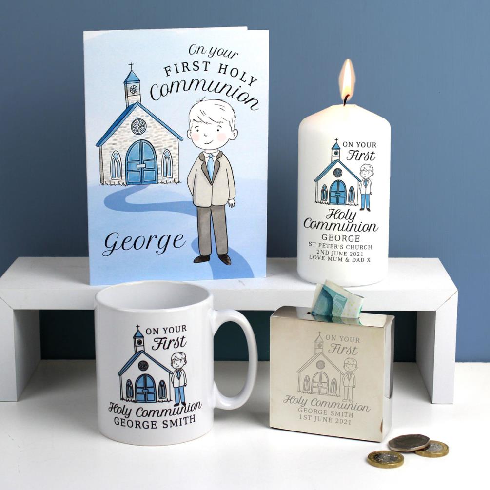 Personalised Boys First Holy Communion Pillar Candle Extra Image 2